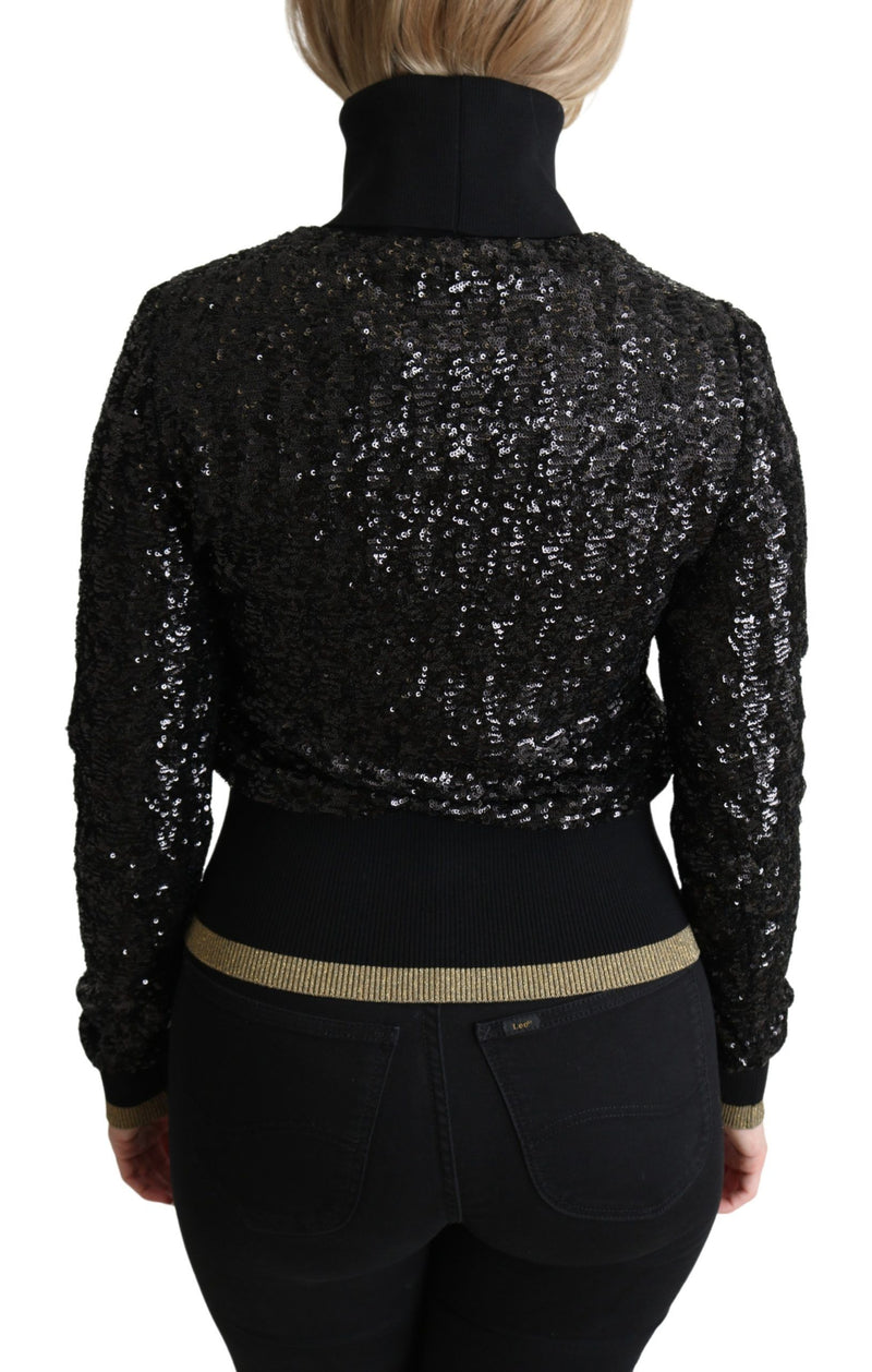 Pull col montant en tricot noir à paillettes de Dolce &amp; Gabbana