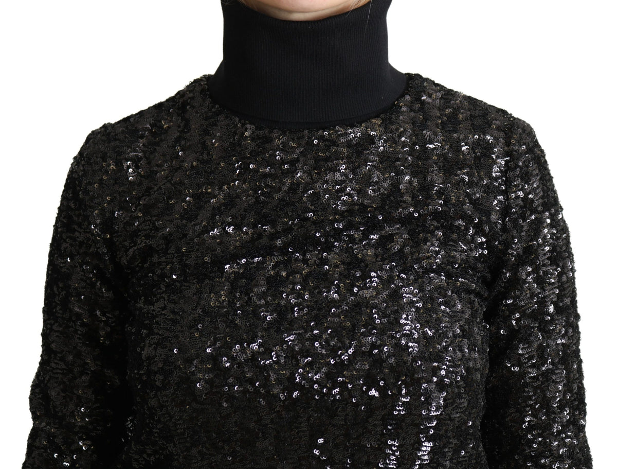 Pull col montant en tricot noir à paillettes de Dolce &amp; Gabbana