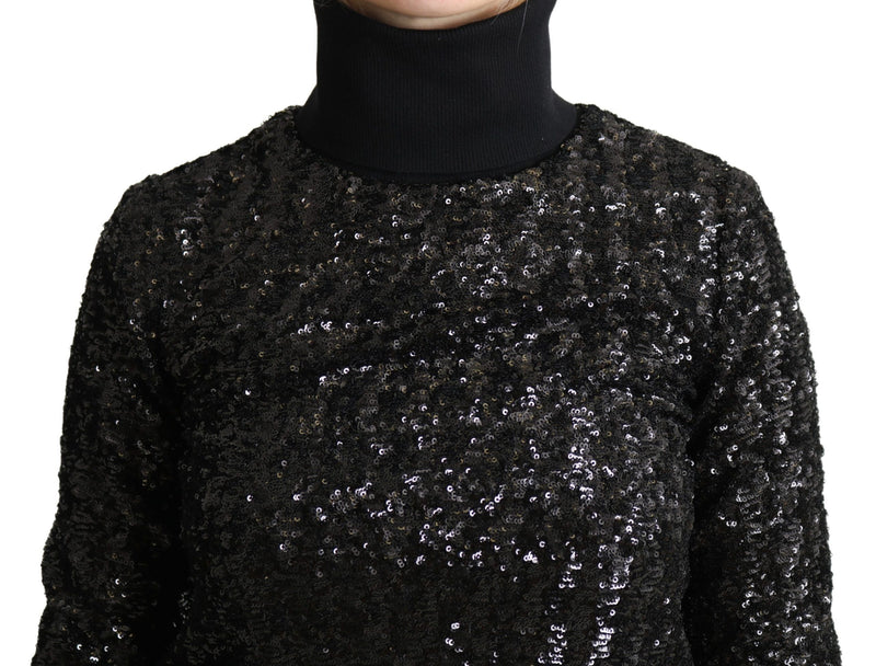 Pull col montant en tricot noir à paillettes de Dolce &amp; Gabbana