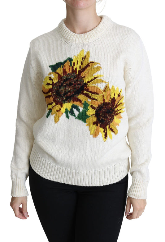 Pull en laine à motifs floraux blancs et tournesols de Dolce & Gabbana