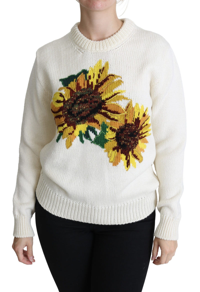 Pull en laine à motifs floraux blancs et tournesols de Dolce &amp; Gabbana