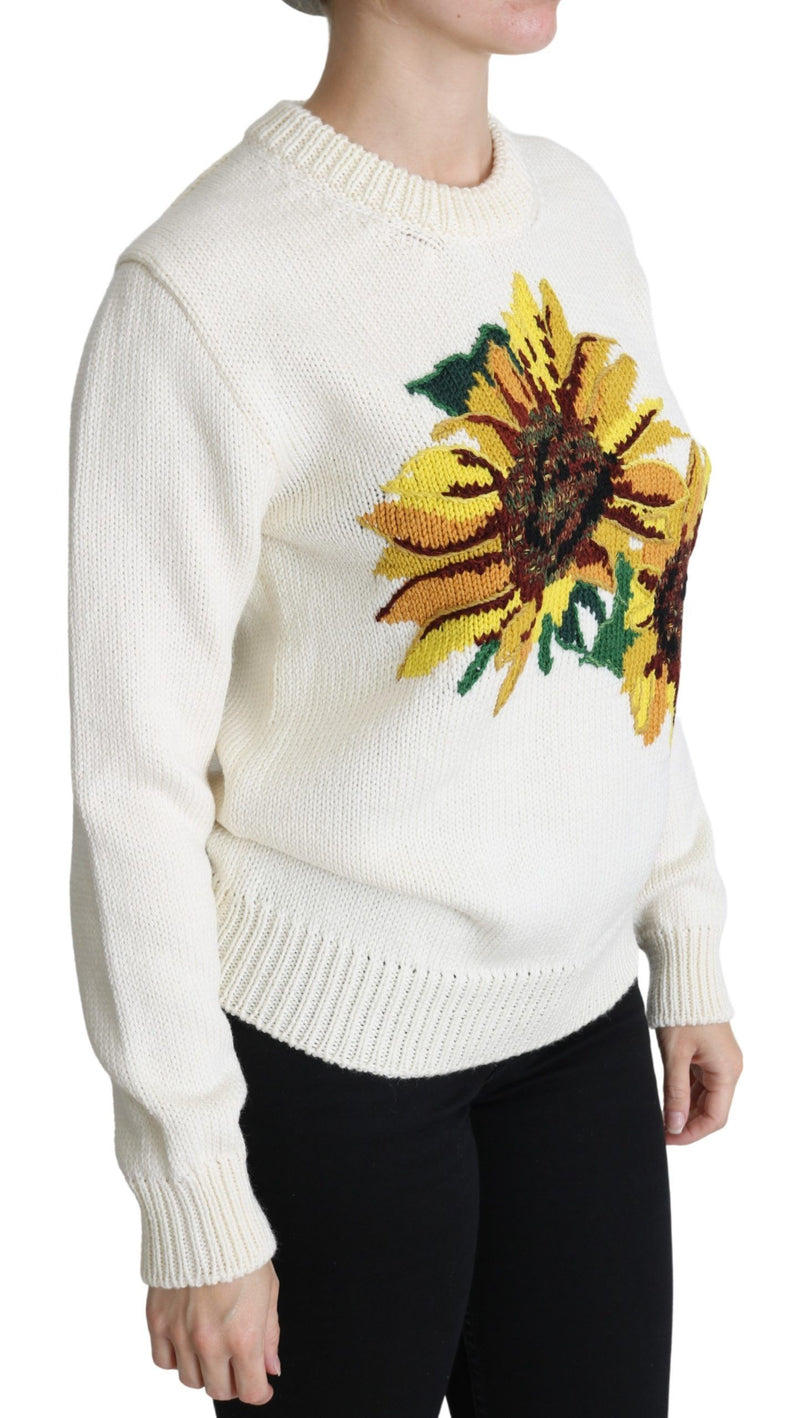 Pull en laine à motifs floraux blancs et tournesols de Dolce &amp; Gabbana