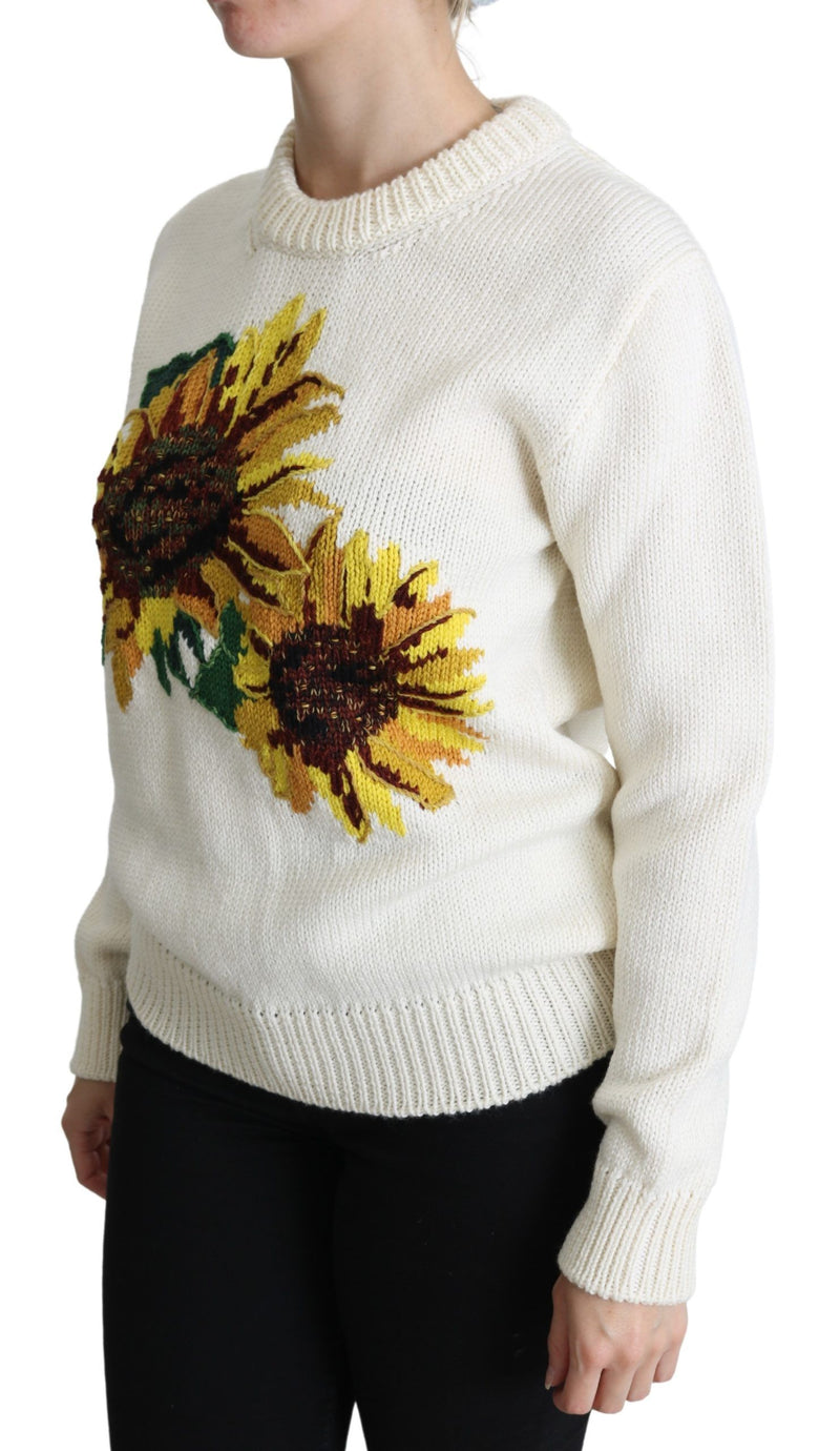 Pull en laine à motifs floraux blancs et tournesols de Dolce &amp; Gabbana