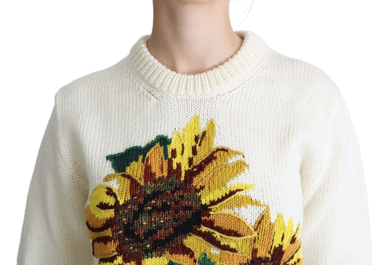 Pull en laine à motifs floraux blancs et tournesols de Dolce &amp; Gabbana