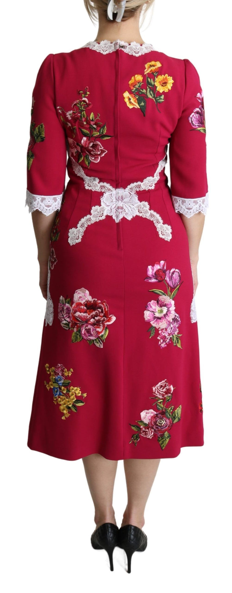 Robe midi moulante brodée de fleurs rouges de Dolce &amp; Gabbana