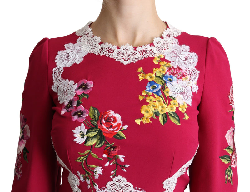 Robe midi moulante brodée de fleurs rouges de Dolce &amp; Gabbana