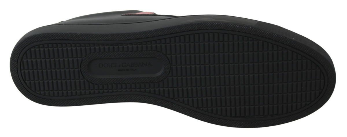 Sneakers en cuir noir avec motif cœur pour femme, Dolce &amp; Gabbana