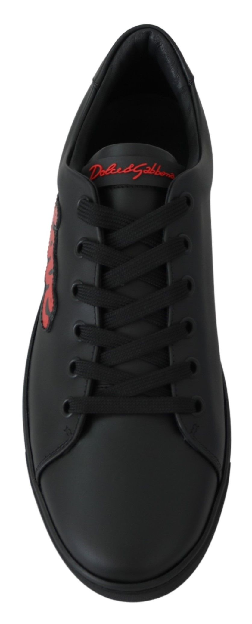 Sneakers en cuir noir avec motif cœur pour femme, Dolce &amp; Gabbana