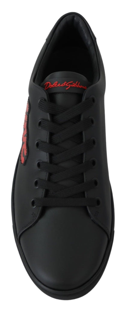 Sneakers en cuir noir avec motif cœur pour femme, Dolce & Gabbana
