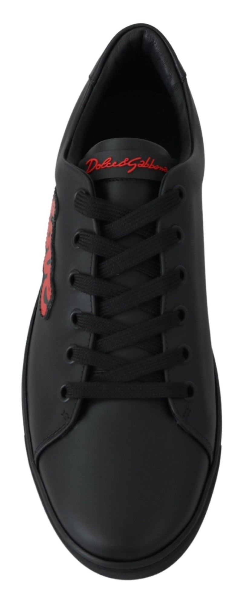 Sneakers en cuir noir avec motif cœur pour femme, Dolce &amp; Gabbana