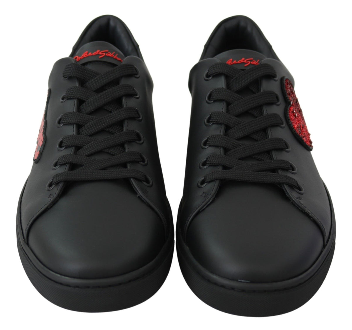 Sneakers en cuir noir avec motif cœur pour femme, Dolce &amp; Gabbana