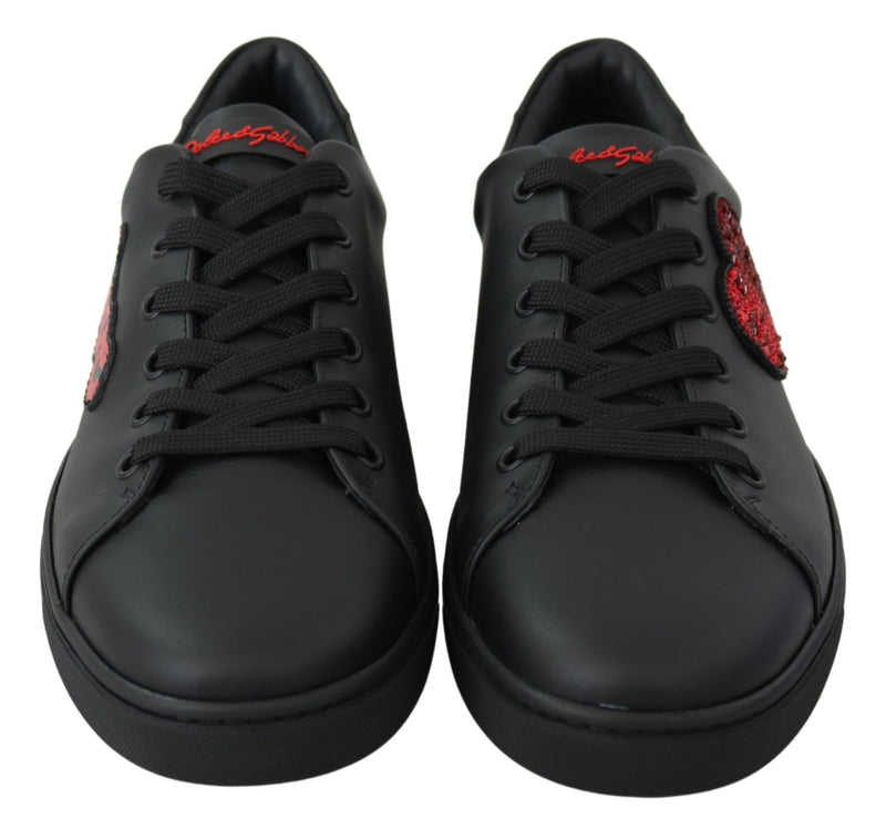 Sneakers en cuir noir avec motif cœur pour femme, Dolce &amp; Gabbana