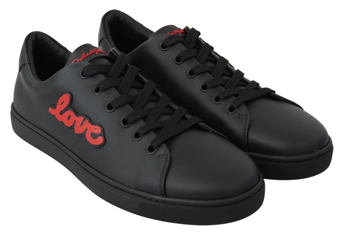 Sneakers en cuir noir avec motif cœur pour femme, Dolce &amp; Gabbana
