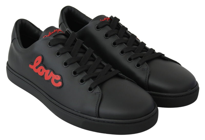 Sneakers en cuir noir avec motif cœur pour femme, Dolce &amp; Gabbana