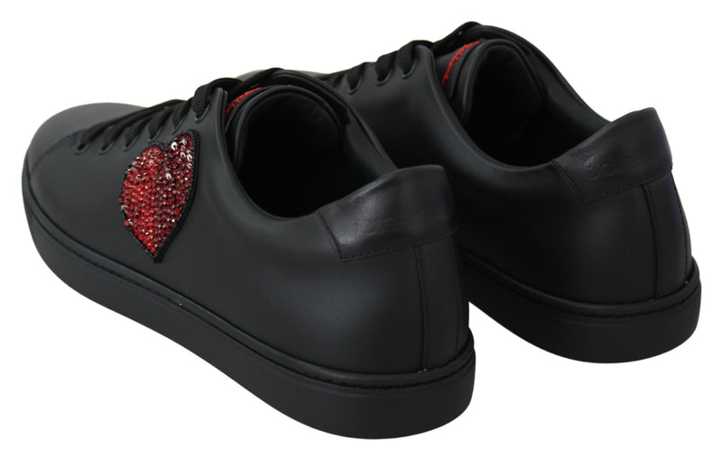 Sneakers en cuir noir avec motif cœur pour femme, Dolce &amp; Gabbana