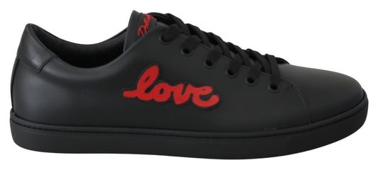 Sneakers en cuir noir avec motif cœur pour femme, Dolce & Gabbana