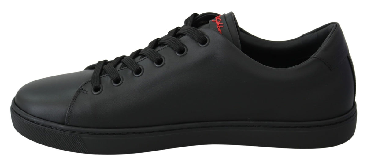 Sneakers en cuir noir avec motif cœur pour femme, Dolce &amp; Gabbana