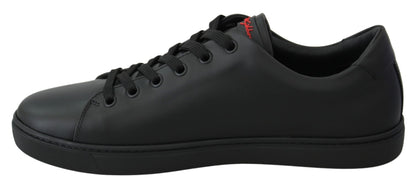 Sneakers en cuir noir avec motif cœur pour femme, Dolce & Gabbana