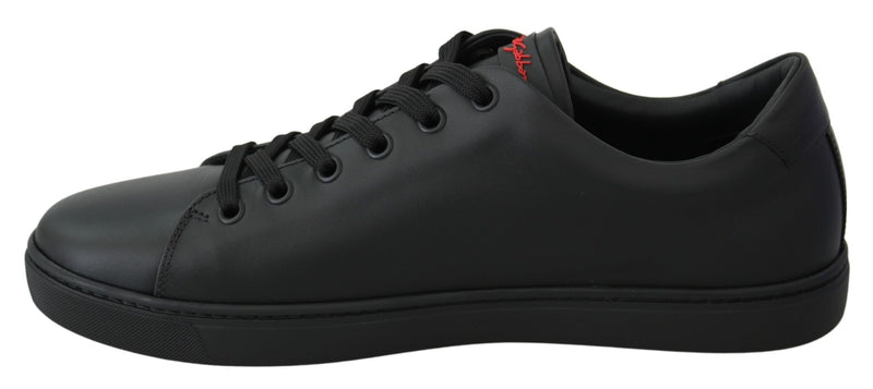Sneakers en cuir noir avec motif cœur pour femme, Dolce &amp; Gabbana