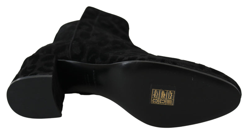Bottines courtes à zip en cuir noir léopard Dolce &amp; Gabbana
