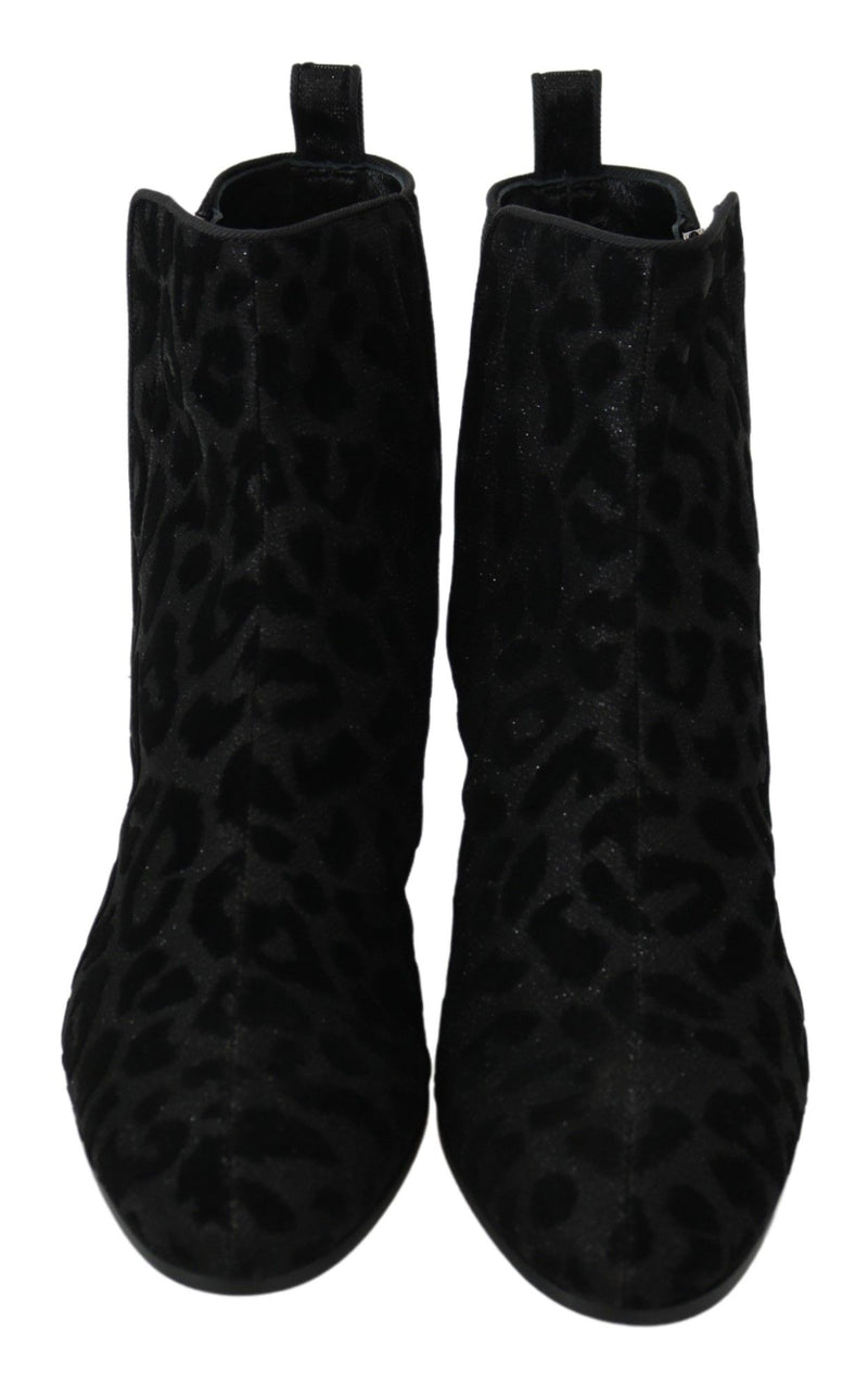 Bottines courtes à zip en cuir noir léopard Dolce &amp; Gabbana