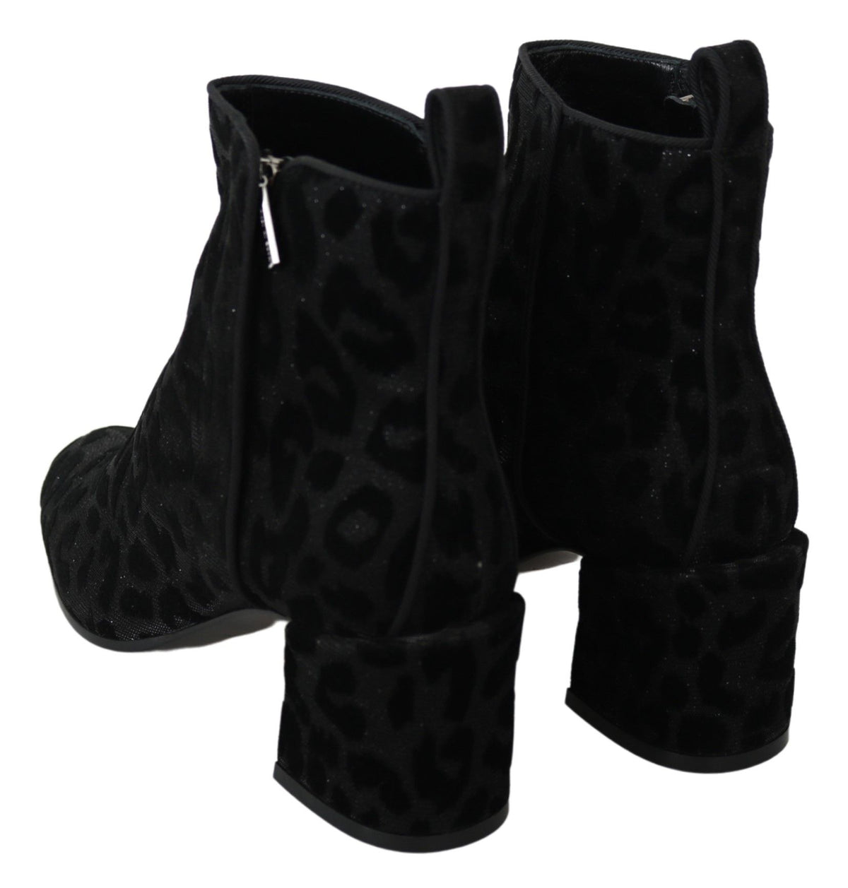 Bottines courtes à zip en cuir noir léopard Dolce &amp; Gabbana
