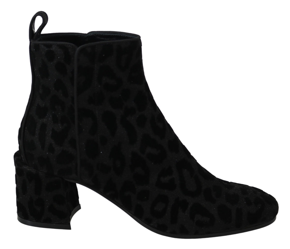 Bottines courtes à zip en cuir noir léopard Dolce &amp; Gabbana