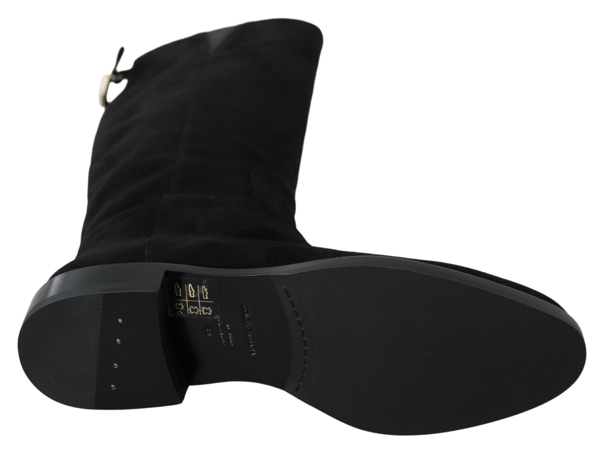 Bottines plates en daim noir montant au genou Dolce &amp; Gabbana