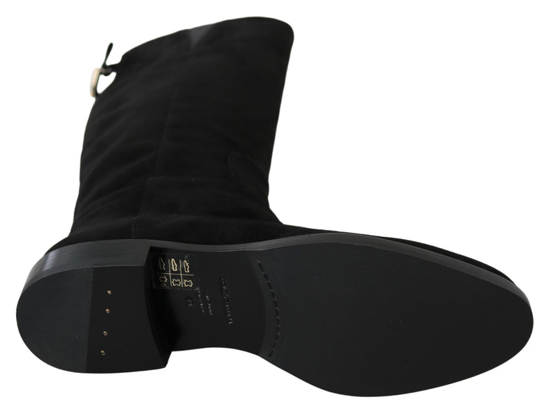 Bottines plates en daim noir montant au genou Dolce &amp; Gabbana