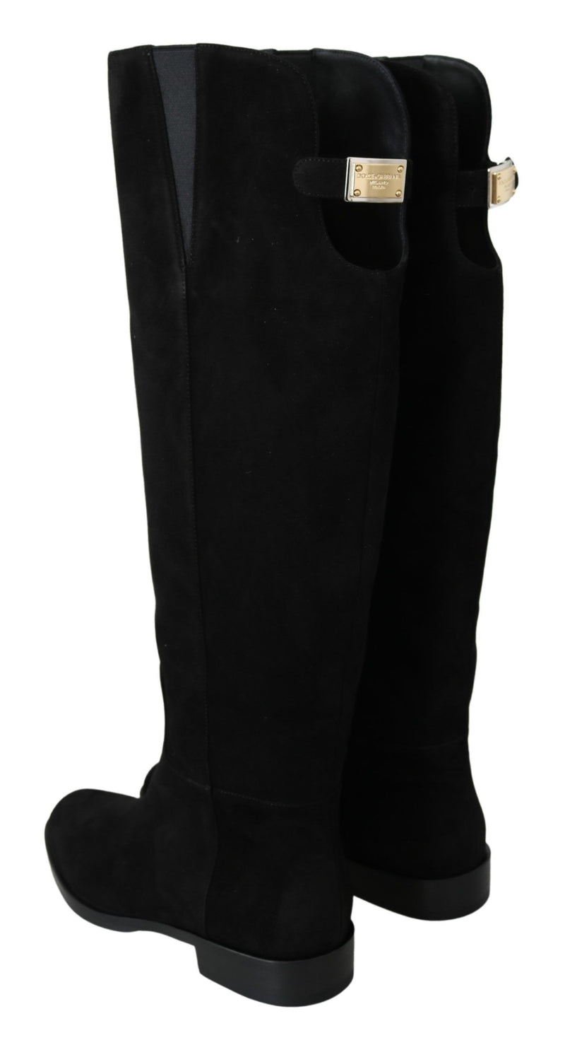 Bottines plates en daim noir montant au genou Dolce &amp; Gabbana