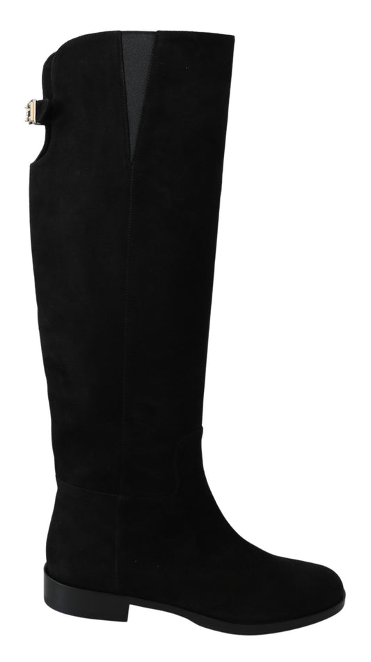 Bottines plates en daim noir montant au genou Dolce & Gabbana