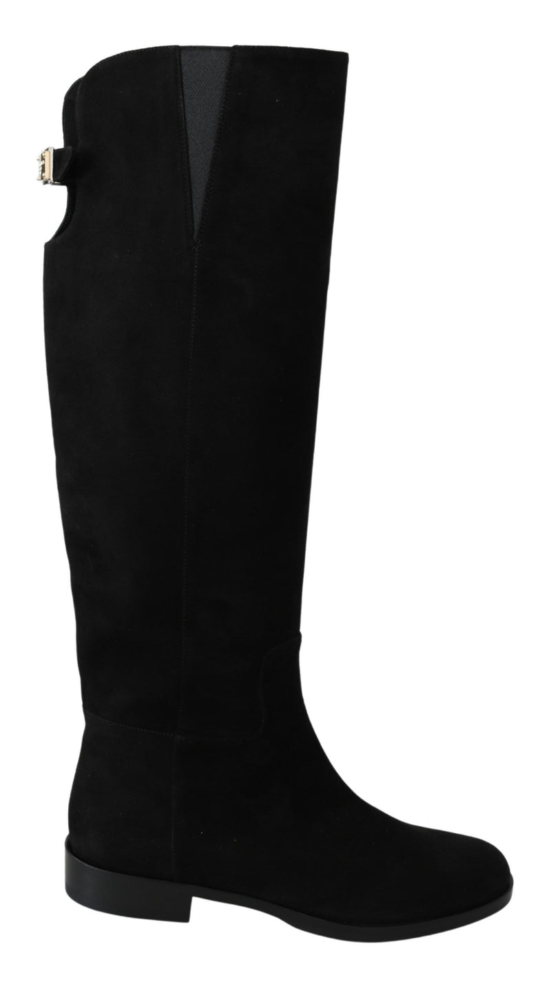 Bottines plates en daim noir montant au genou Dolce &amp; Gabbana