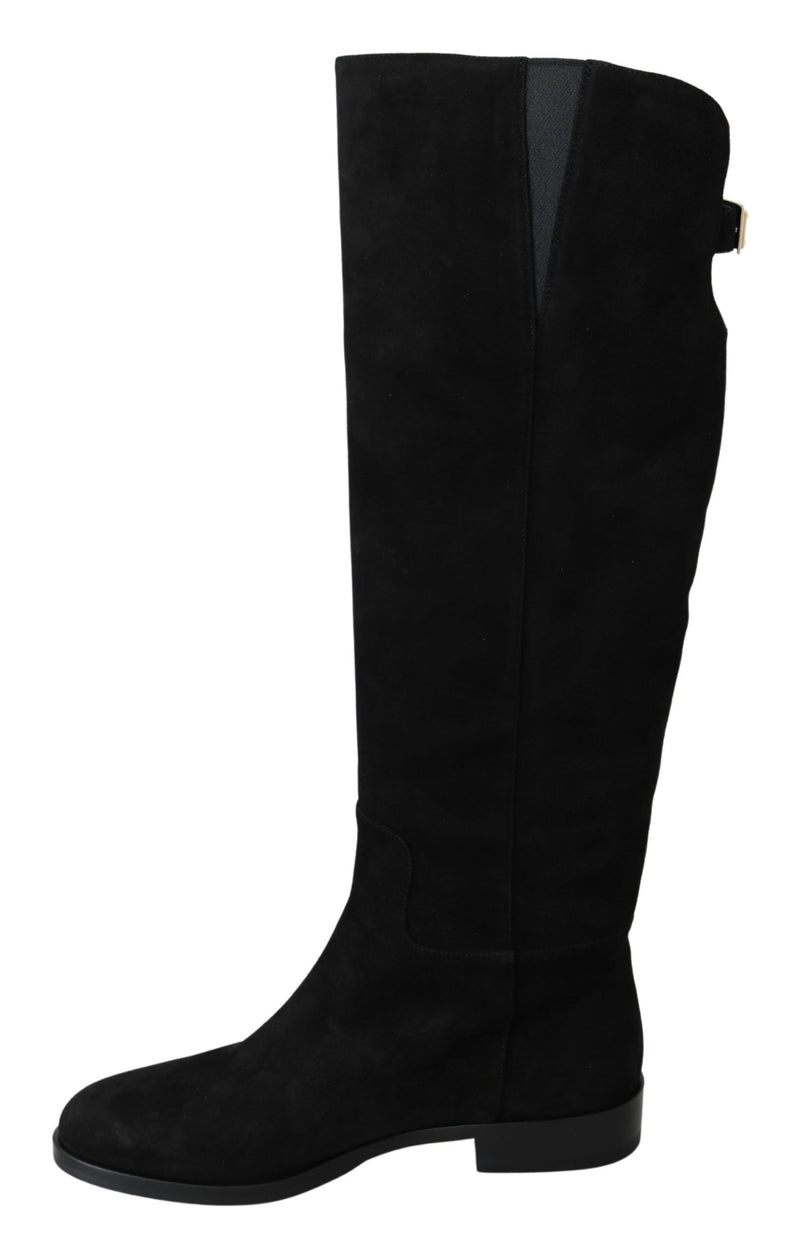Bottines plates en daim noir montant au genou Dolce &amp; Gabbana