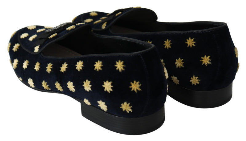 Chaussons en velours bleu à couronne de Dolce &amp; Gabbana