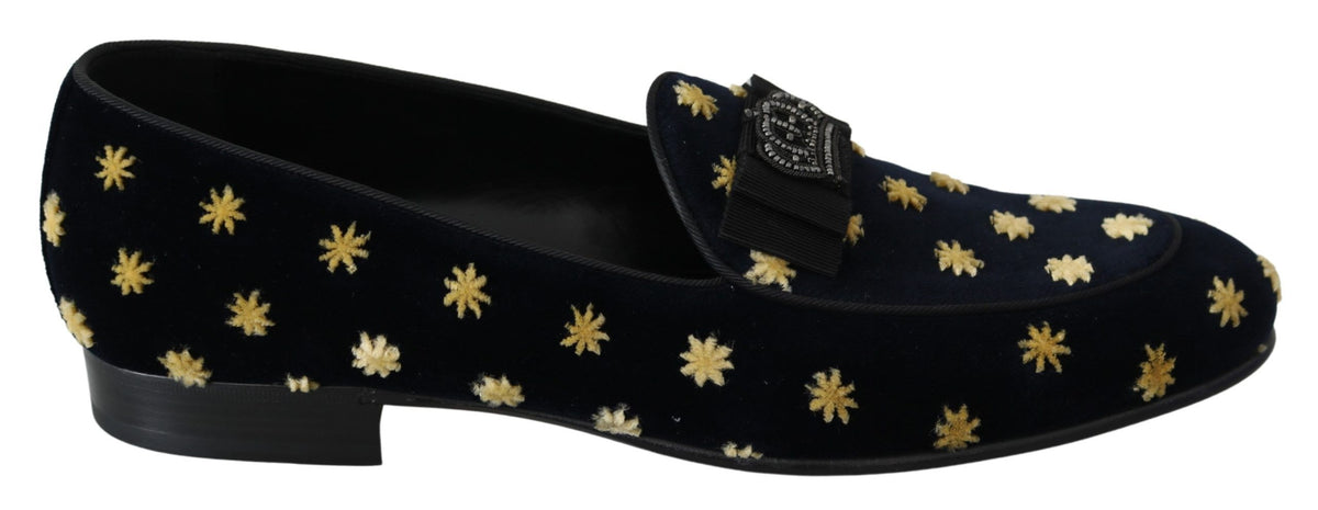 Chaussons en velours bleu à couronne de Dolce &amp; Gabbana