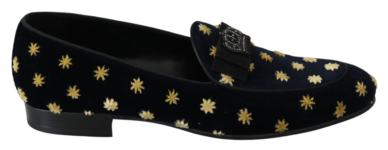 Chaussons en velours bleu à couronne de Dolce &amp; Gabbana
