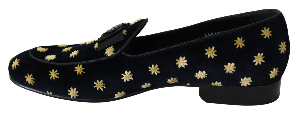 Chaussons en velours bleu à couronne de Dolce &amp; Gabbana