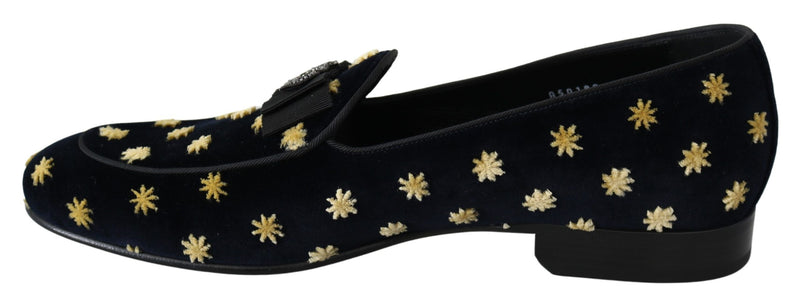 Chaussons en velours bleu à couronne de Dolce &amp; Gabbana