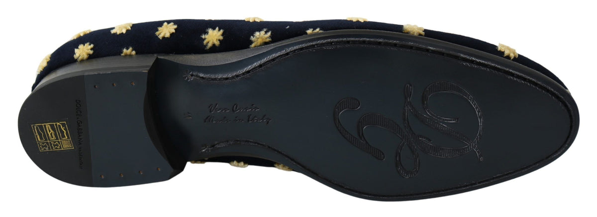 Chaussons en velours bleu à couronne de Dolce &amp; Gabbana