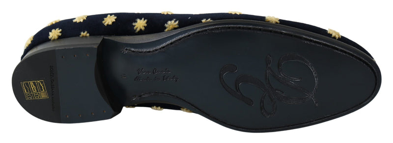 Chaussons en velours bleu à couronne de Dolce &amp; Gabbana