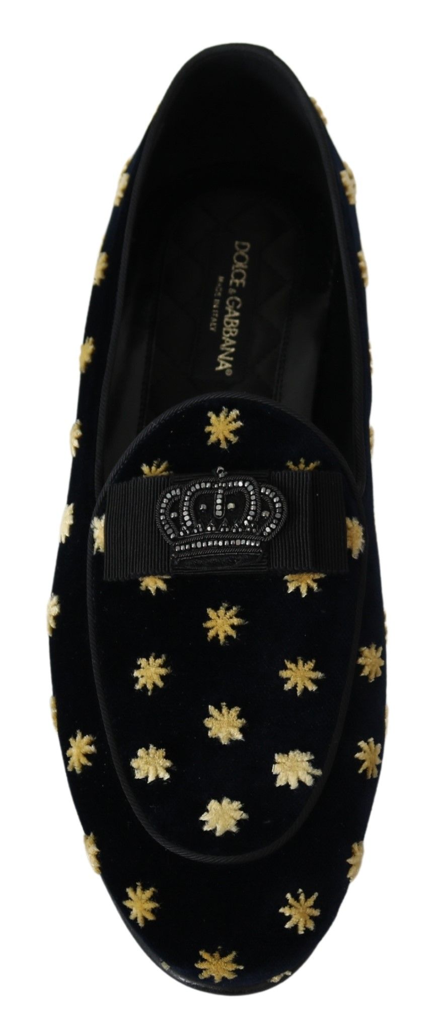Chaussons en velours bleu à couronne de Dolce &amp; Gabbana