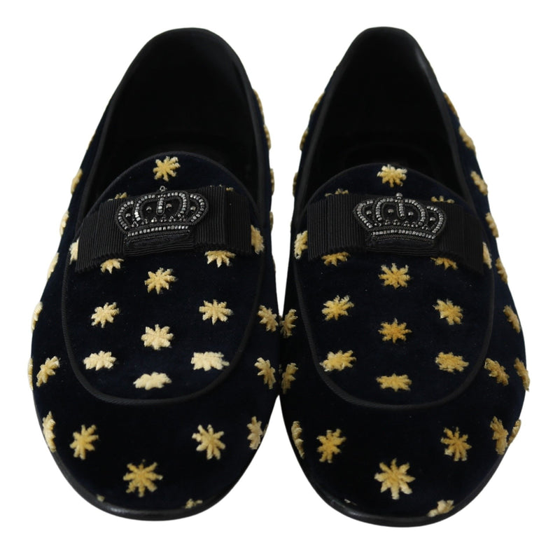 Chaussons en velours bleu à couronne de Dolce &amp; Gabbana
