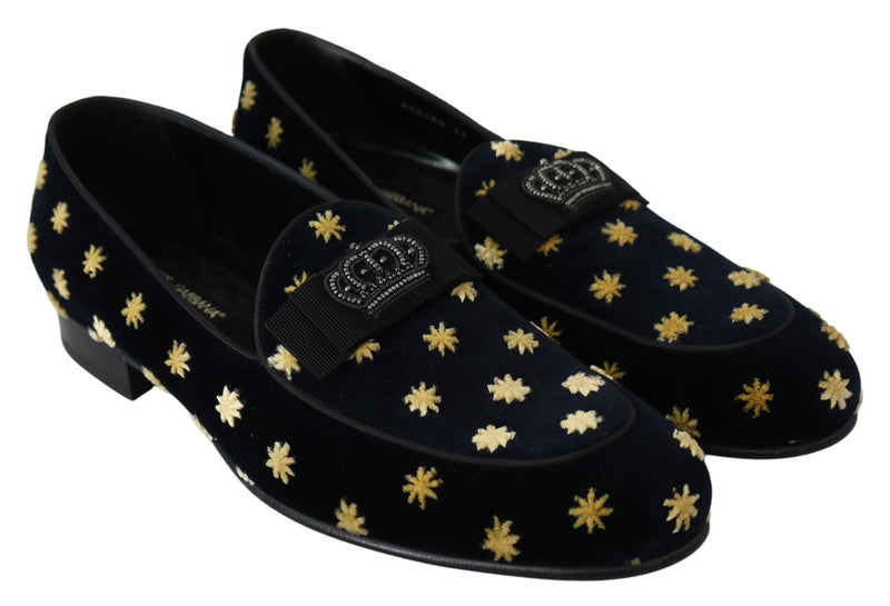Chaussons en velours bleu à couronne de Dolce &amp; Gabbana