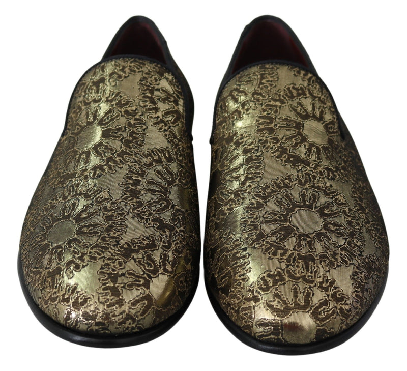 Boutures plates en jacquard doré Dolce &amp; Gabbana, chaussures mocassins pour homme.