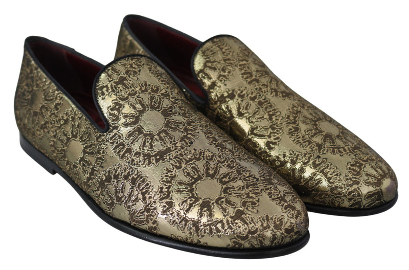 Boutures plates en jacquard doré Dolce &amp; Gabbana, chaussures mocassins pour homme.