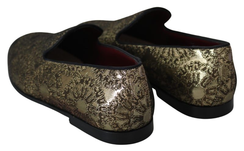 Boutures plates en jacquard doré Dolce &amp; Gabbana, chaussures mocassins pour homme.