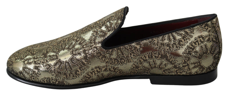 Boutures plates en jacquard doré Dolce &amp; Gabbana, chaussures mocassins pour homme.