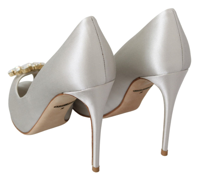 Escarpins en satin à bout ouvert et talons ornés de cristaux blancs Dolce &amp; Gabbana