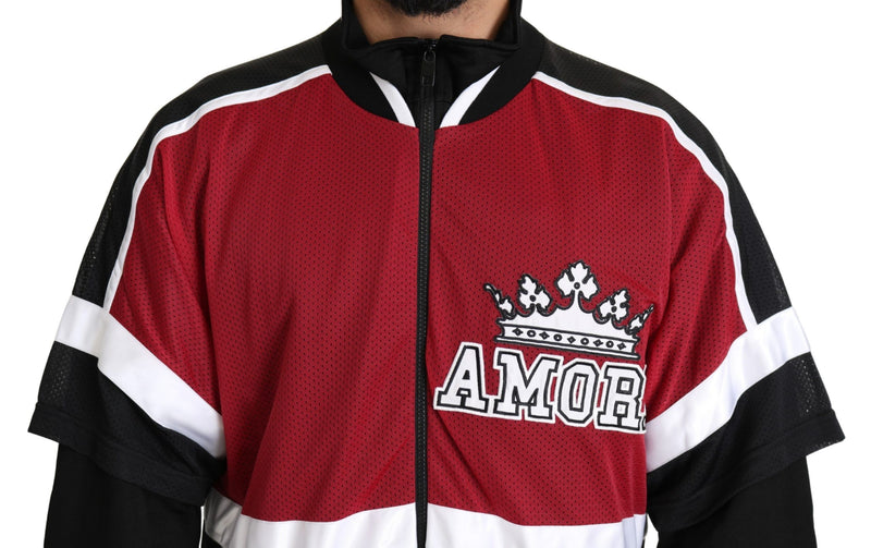 Pull Dolce &amp; Gabbana rouge et noir AMORE Sport à fermeture éclair intégrale