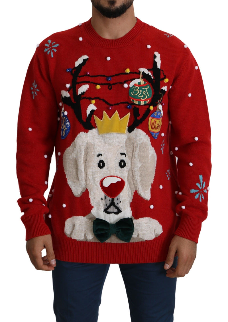 Pull en cachemire Dolce &amp; Gabbana rouge à motif chien de Noël